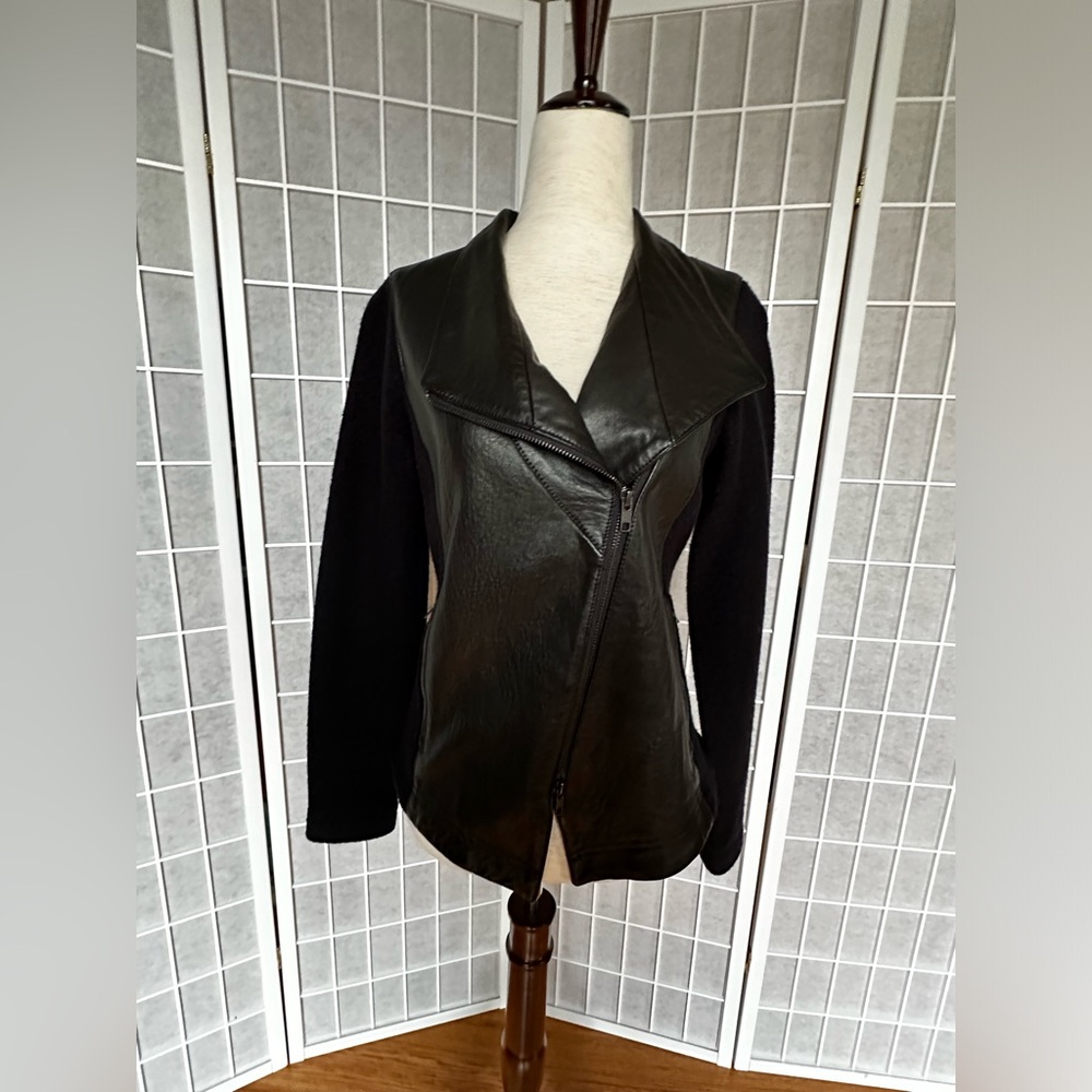 Eileen Fisher leather/knit jacket, xxs (fits xs-s)
